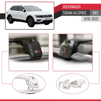 Compatible with Volkswagen Tiguan Allspace (BW2) 2018-2023 ACE-2 Model Car Roof Rack Cross Bar Black Aluminium 2 Bars