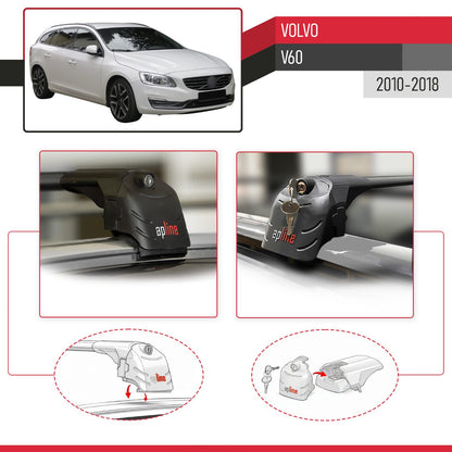 Compatible with Volvo V60 2010-2018 ACE-2 Model Car Roof Rack Cross Bar Black Aluminium 2 Bars