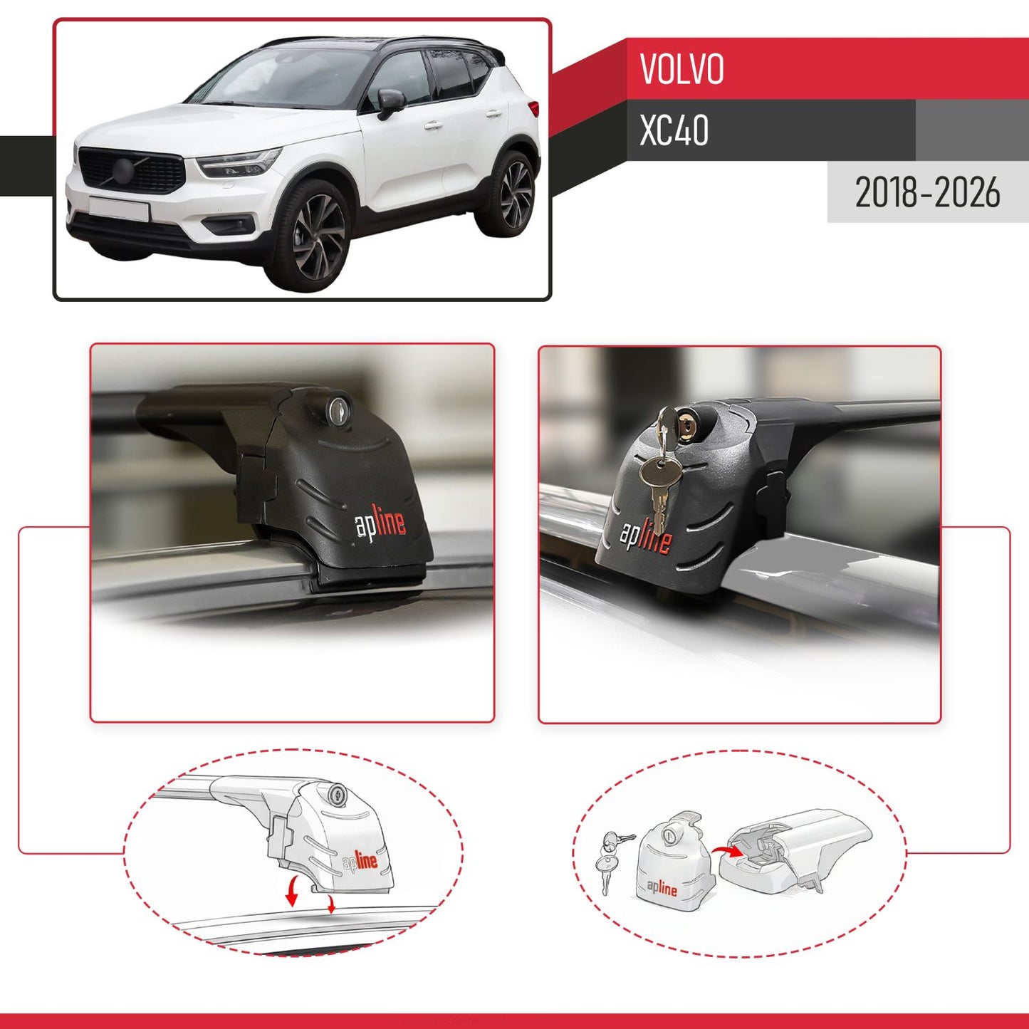 Compatible with Volvo XC40 2018-2026 ACE-2 Model Car Roof Rack Cross Bar Black Aluminium 2 Bars