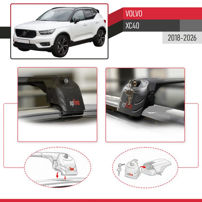 Compatible with Volvo XC40 2018-2026 ACE-2 Model Car Roof Rack Cross Bar Black Aluminium 2 Bars