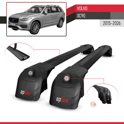 Compatible with Volvo XC90 II 2015-2026 ACE-2 Model Car Roof Rack Cross Bar Black Aluminium 2 Bars