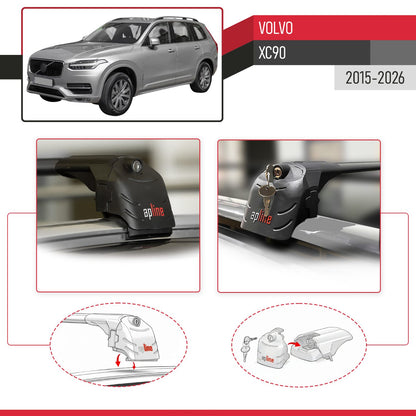 Compatible with Volvo XC90 II 2015-2026 ACE-2 Model Car Roof Rack Cross Bar Black Aluminium 2 Bars