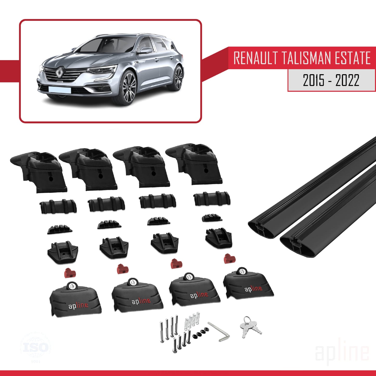 Compatible with Renault Talisman SW 2015-2022 ACE-2 Car Roof Rack Cross Bar Black Aluminium 2 Bars