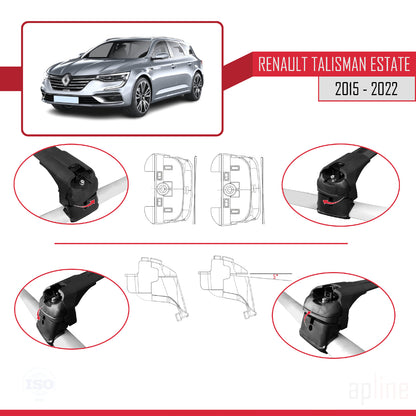 Compatible with Renault Talisman SW 2015-2022 ACE-2 Car Roof Rack Cross Bar Black Aluminium 2 Bars