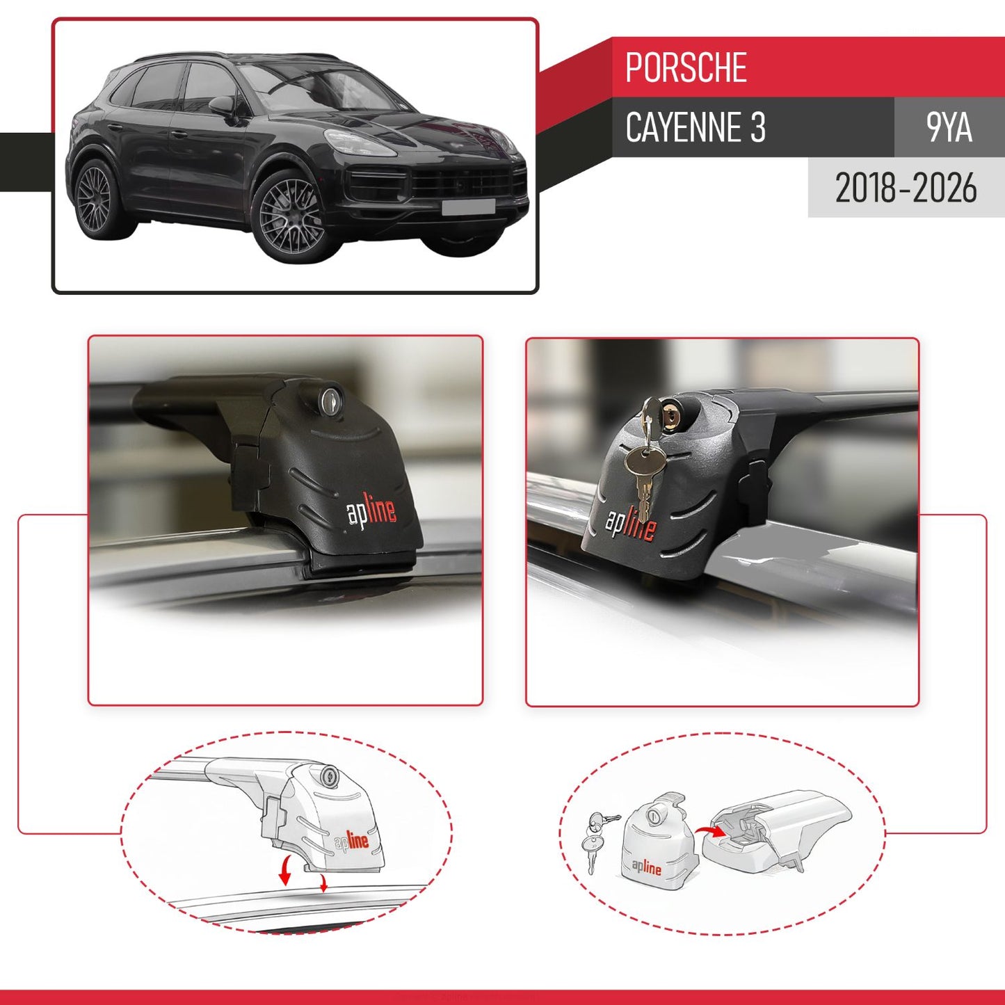 Compatible with Porsche Cayenne 3 (9YA) 2018-2026 ACE-2 Model Car Roof Rack Cross Bar Black Aluminium 2 Bars