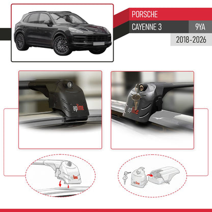 Compatible with Porsche Cayenne 3 (9YA) 2018-2026 ACE-2 Model Car Roof Rack Cross Bar Black Aluminium 2 Bars