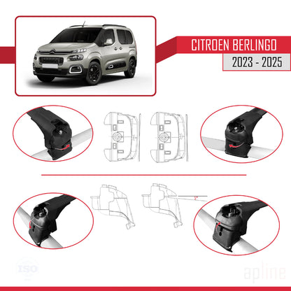 Compatible with Citroen Berlingo 3 (K9) 2023-2025 ACE-2 Car Roof Rack Cross Bar Black Aluminium 2 Bars