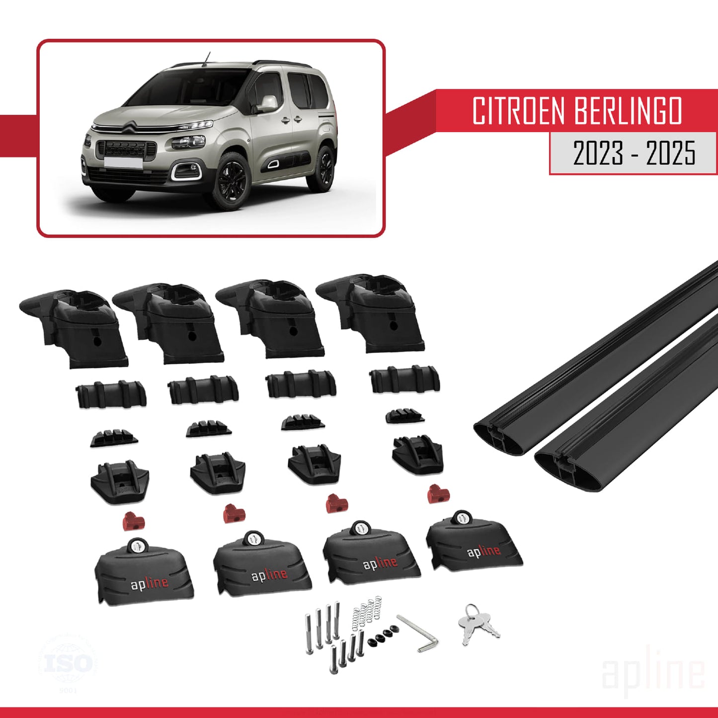 Compatible with Citroen Berlingo 3 (K9) 2023-2025 ACE-2 Car Roof Rack Cross Bar Black Aluminium 2 Bars