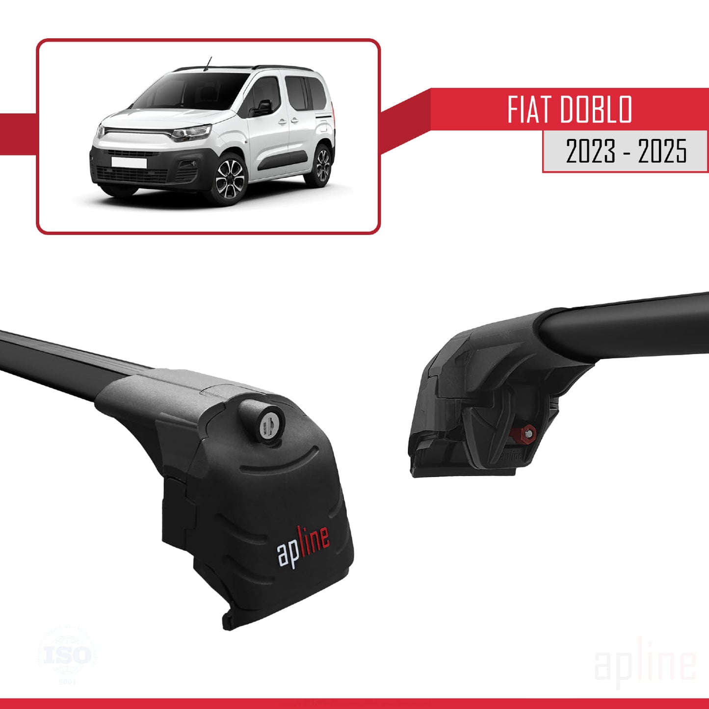 Compatible with Fiat Doblo 3 2023-2025 ACE-2 Car Roof Rack Cross Bar Black Aluminium 2 Bars