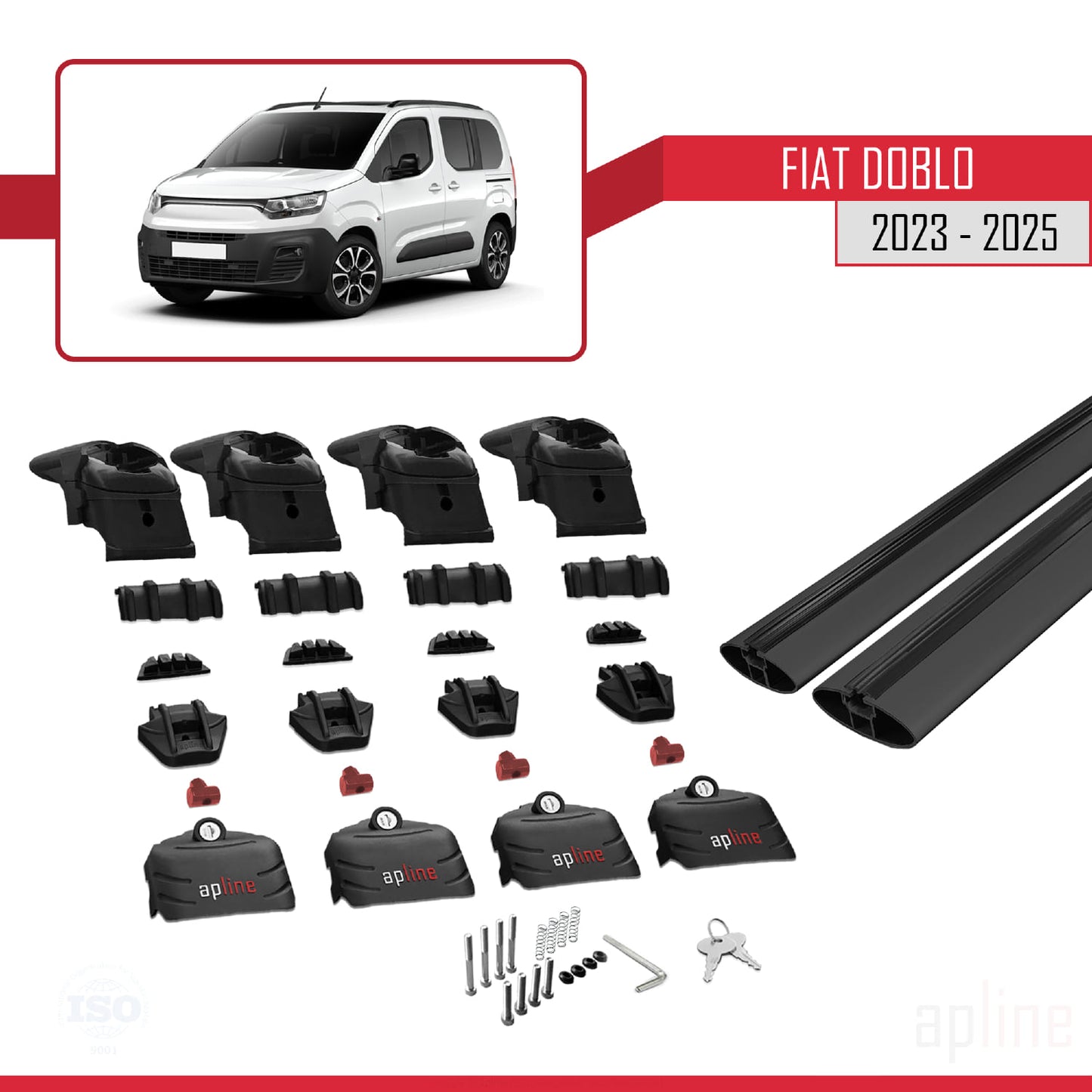 Compatible with Fiat Doblo 3 2023-2025 ACE-2 Car Roof Rack Cross Bar Black Aluminium 2 Bars