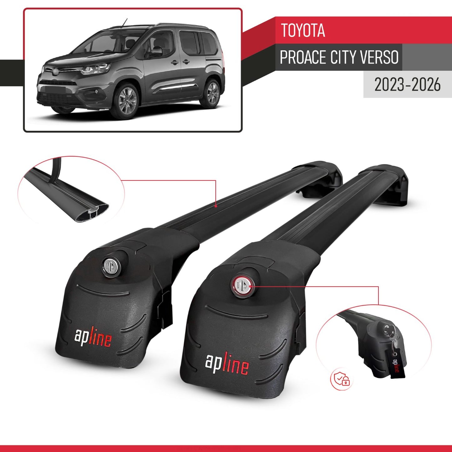 Compatible with Toyota Proace City Verso 2023-2026 ACE-2 Model Car Roof Rack Cross Bar Black Aluminium 2 Bars