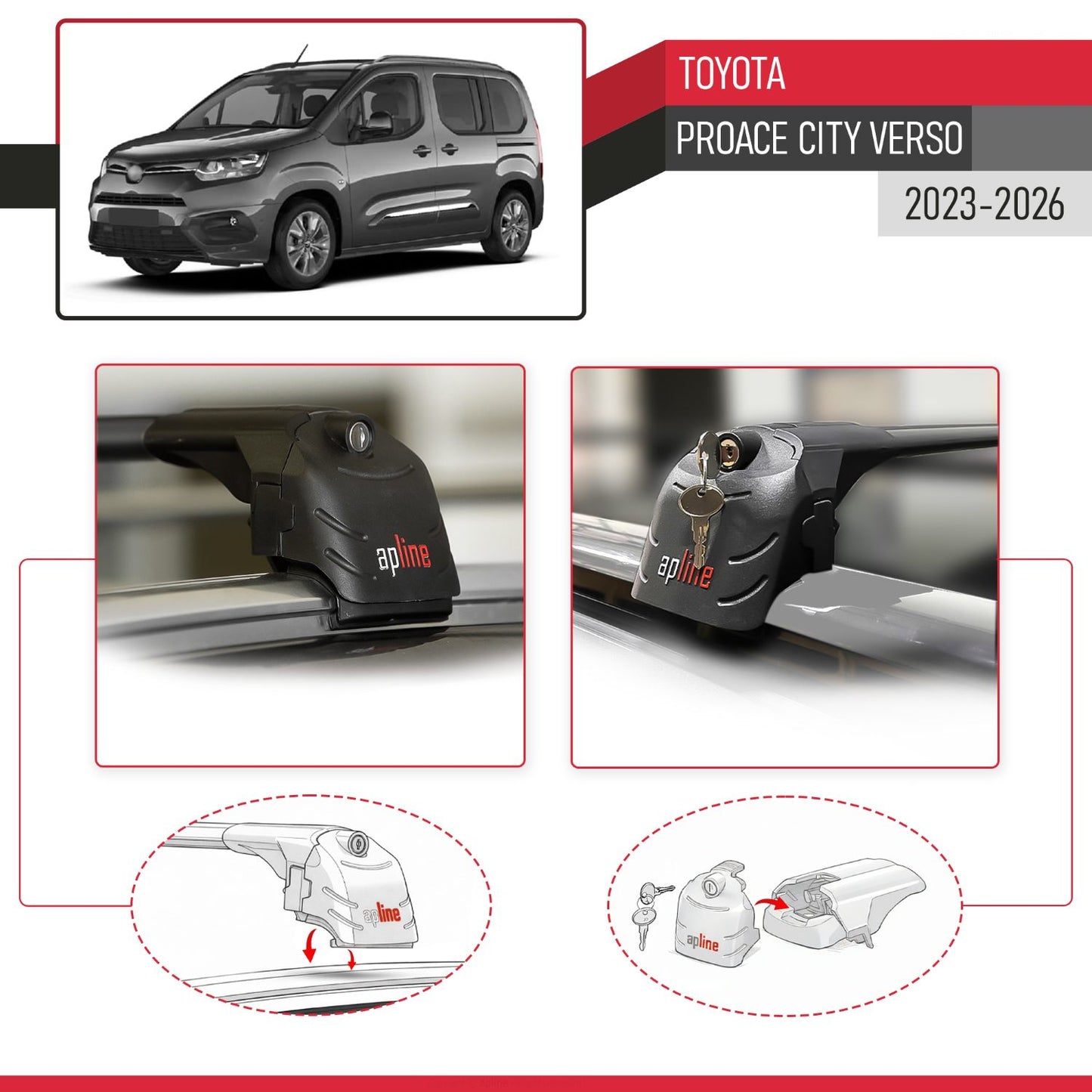Compatible with Toyota Proace City Verso 2023-2026 ACE-2 Model Car Roof Rack Cross Bar Black Aluminium 2 Bars