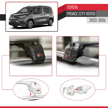 Compatible with Toyota Proace City Verso 2023-2026 ACE-2 Model Car Roof Rack Cross Bar Black Aluminium 2 Bars