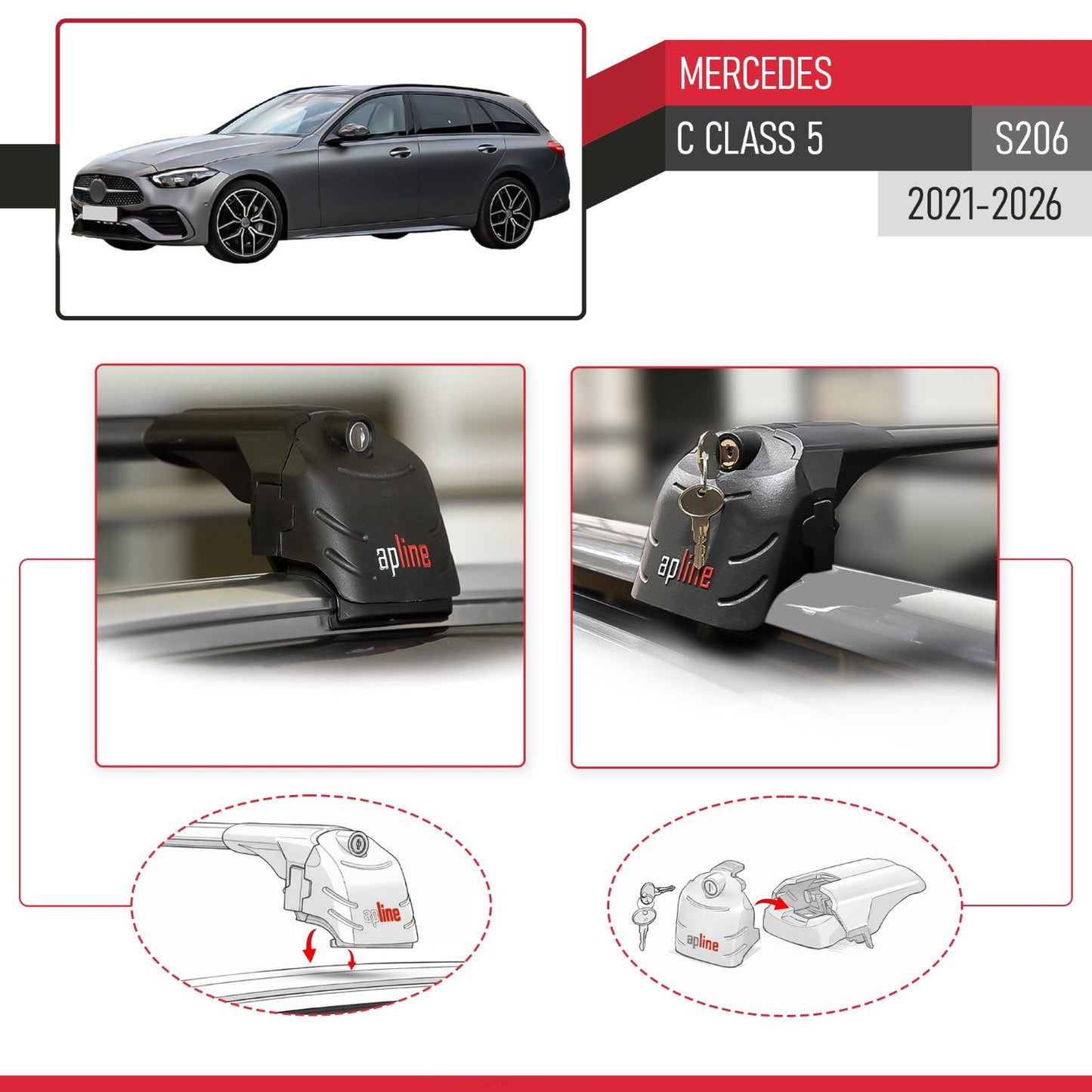Compatible with Mercedes C Class 5 (S206) 2021-2026 ACE-2 Model Car Roof Rack Cross Bar Black Aluminium 2 Bars