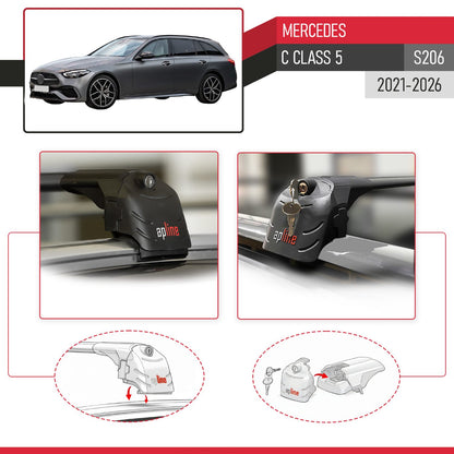 Compatible with Mercedes C Class 5 (S206) 2021-2026 ACE-2 Model Car Roof Rack Cross Bar Black Aluminium 2 Bars