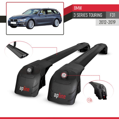 Compatible with BMW 3 Series (F31) Touring 2012-2019 ACE-2 Car Roof Rack Cross Bar Black Aluminium 2 Bars