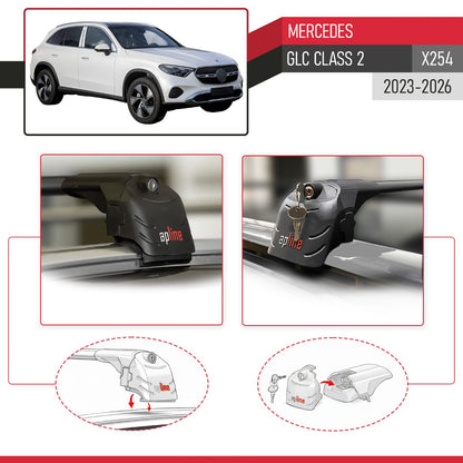 Compatible with Mercedes GLC Class 2 (X254) 2023-2026 ACE-2 Model Car Roof Rack Cross Bar Black Aluminium 2 Bars
