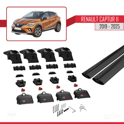 Compatible with Renault Captur 2 2019-2025 ACE-2 Car Roof Rack Cross Bar Black Aluminium 2 Bars