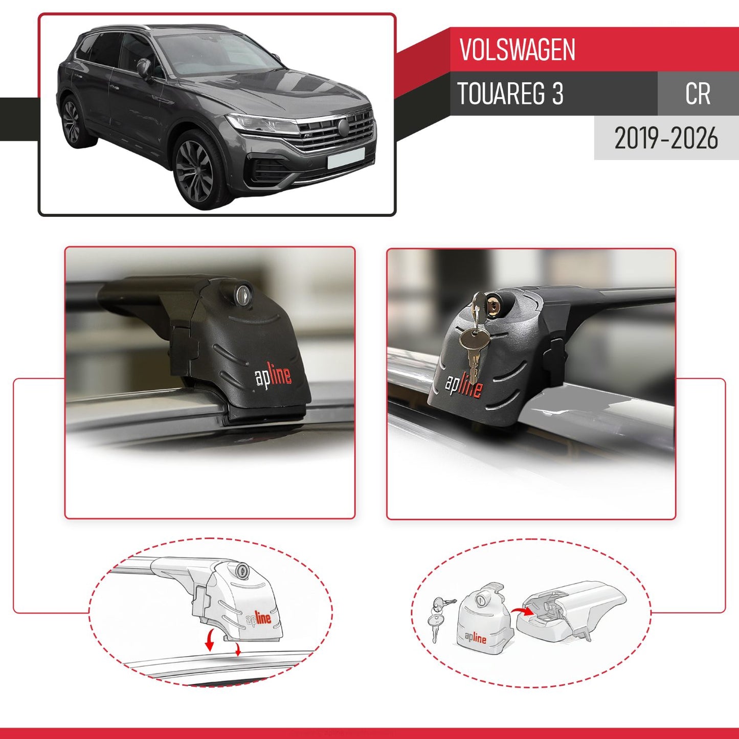 Compatible with Volkswagen Touareg 3 (CR) 2019-2026 ACE-2 Model Car Roof Rack Cross Bar Black Aluminium 2 Bars
