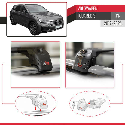 Compatible with Volkswagen Touareg 3 (CR) 2019-2026 ACE-2 Model Car Roof Rack Cross Bar Black Aluminium 2 Bars