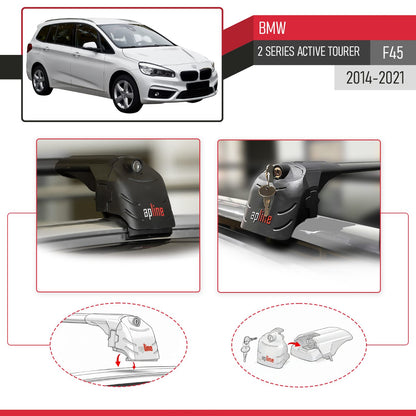 Compatible with BMW 2 Series (F45) Active Tourer 2014-2021 ACE-2 Model Car Roof Rack Cross Bar Black Aluminium 2 Bars