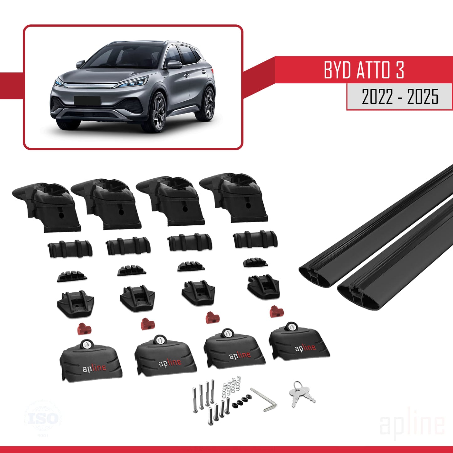 Compatible with BYD Atto 3 2022-2025 ACE-2 Car Roof Rack Cross Bar Black Aluminium 2 Bars
