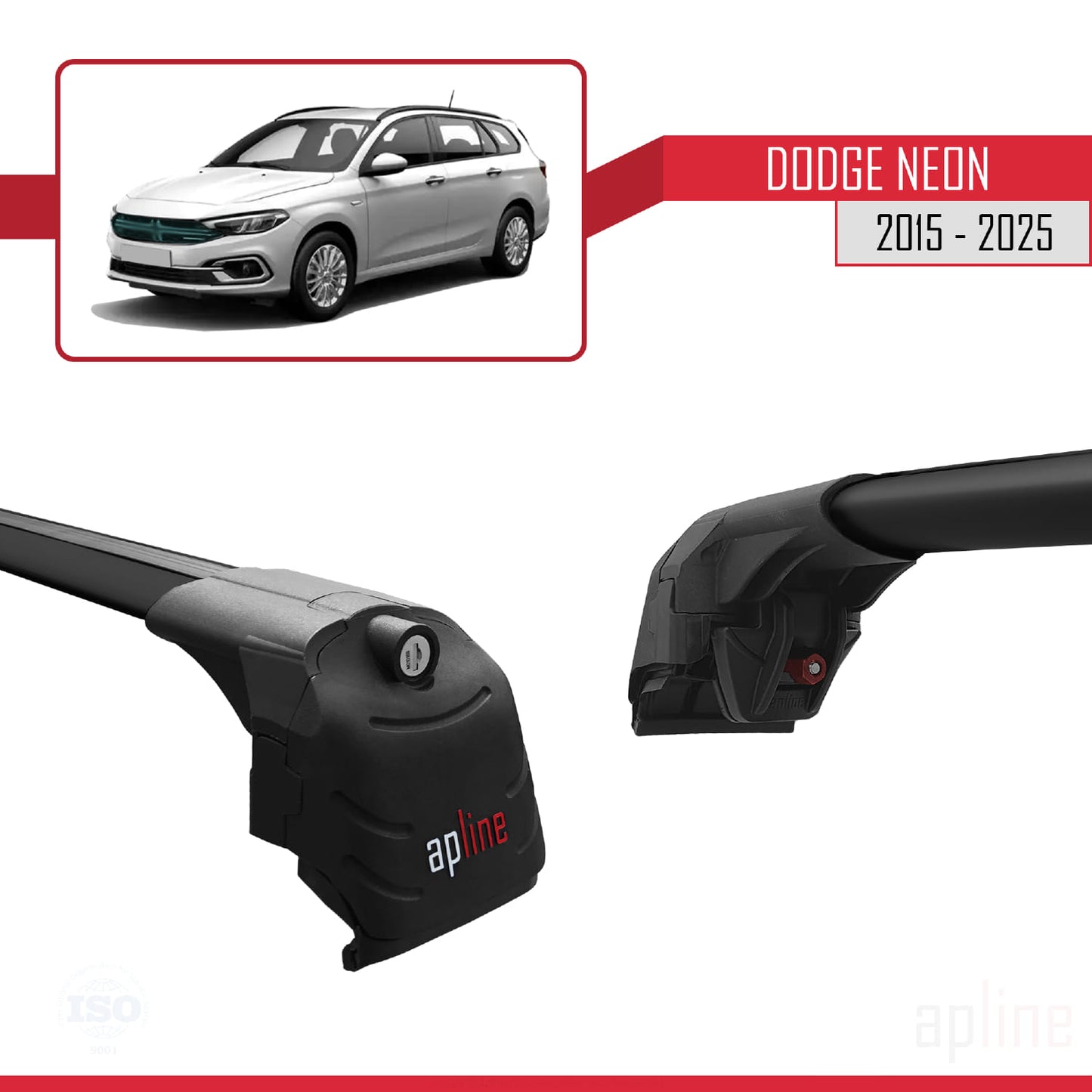 Compatible with Dodge Neon 2015-2025 ACE-2 Car Roof Rack Cross Bar Black Aluminium 2 Bars