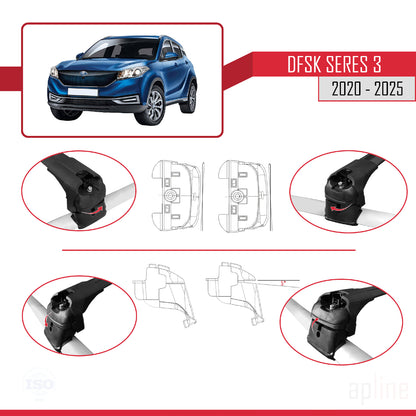 Compatible with DFSK Glory/Seres 3 2020-2025 ACE-2 Car Roof Rack Cross Bar Black Aluminium 2 Bars