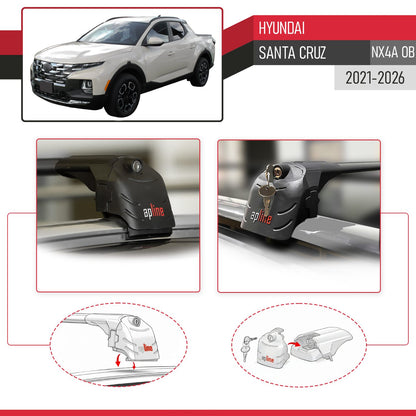 Compatible with Hyundai Santa Cruz (NX4A OB) 2021-2026 ACE-2 Model Car Roof Rack Cross Bar Black Aluminium 2 Bars
