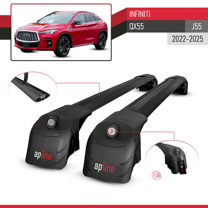 Compatible with Infiniti QX55 (J55) 2022-2025 ACE-2 Model Car Roof Rack Cross Bar Black Aluminium 2 Bars