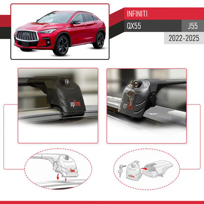 Compatible with Infiniti QX55 (J55) 2022-2025 ACE-2 Model Car Roof Rack Cross Bar Black Aluminium 2 Bars