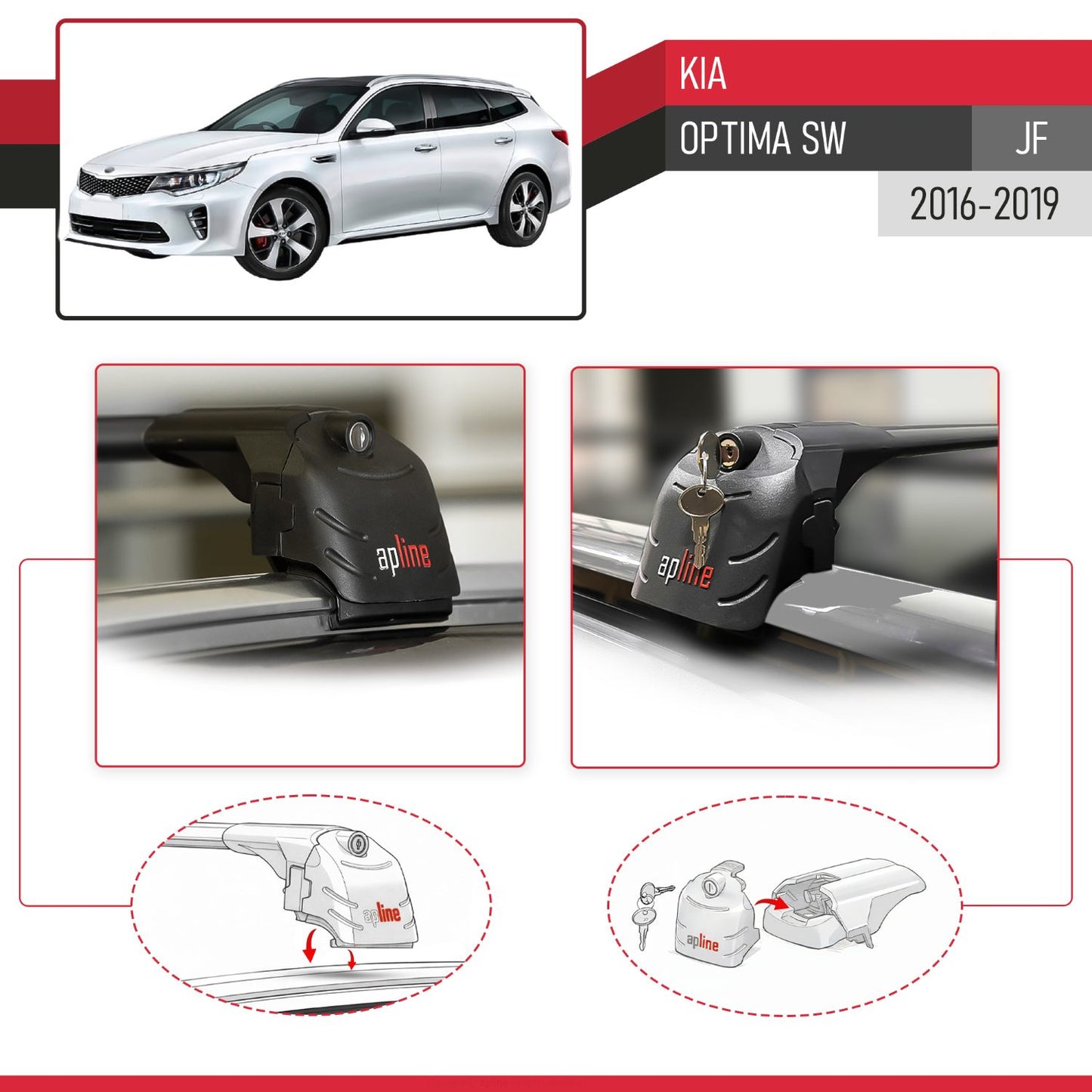 Compatible with Kia Optima (JF) SW 2016-2019 ACE-2 Model Car Roof Rack Cross Bar Black Aluminium 2 Bars