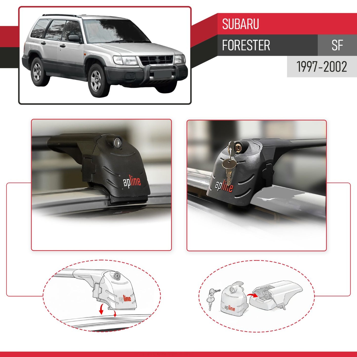 Compatible with Subaru Forester (SF) 1997-2002 ACE-2 Model Car Roof Rack Cross Bar Black Aluminium 2 Bars