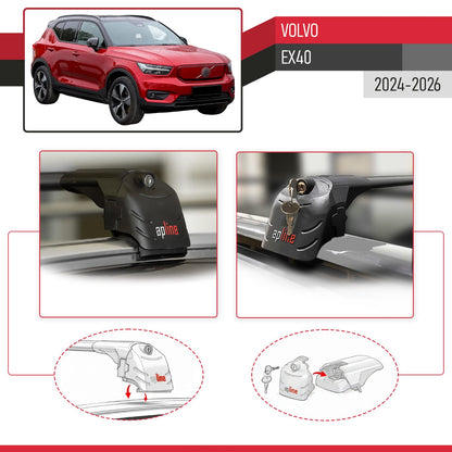 Compatible with Volvo EX40 2024-2026 ACE-2 Model Car Roof Rack Cross Bar Black Aluminium 2 Bars