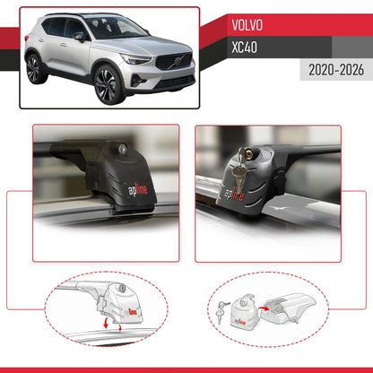 Compatible with Volvo XC40 2020-2026 ACE-2 Model Car Roof Rack Cross Bar Black Aluminium 2 Bars