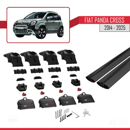 Compatible with Fiat Panda Cross 2014-2025 ACE-2 Car Roof Rack Cross Bar Black Aluminium 2 Bars