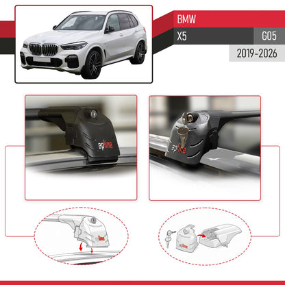 Compatible with BMW X5 (G05) 2019-2026 ACE-2 Model Car Roof Rack Cross Bar Black Aluminium 2 Bars