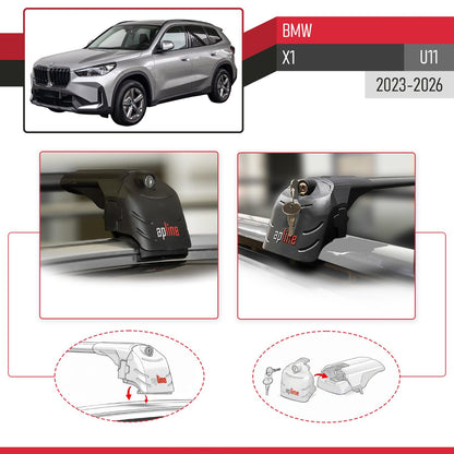 Compatible with BMW X1 (U11) 2023-2026 ACE-2 Model Car Roof Rack Cross Bar Black Aluminium 2 Bars