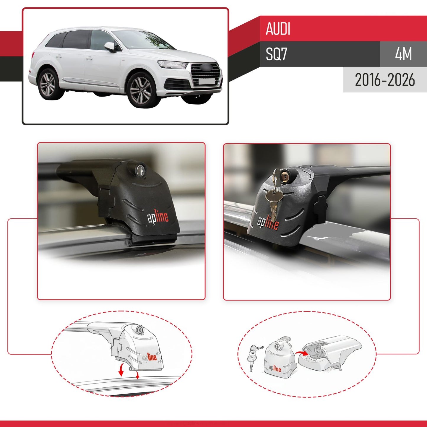 Compatible with Audi SQ7 (4M) 2016-2026 ACE-2 Model Car Roof Rack Cross Bar Black Aluminium 2 Bars