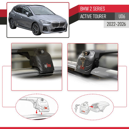 Compatible with BMW 2 Series (U06) Active Tourer 2022-2026 ACE-2 Model Car Roof Rack Cross Bar Black Aluminium 2 Bars