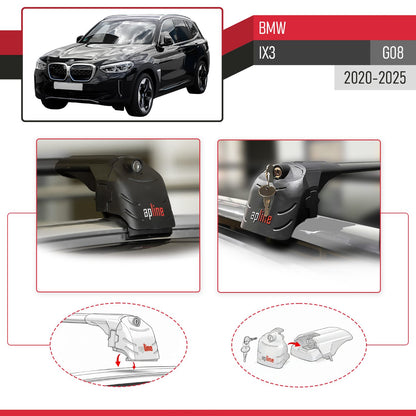 Compatible with BMW iX3 (G08) 2020-2025 ACE-2 Model Car Roof Rack Cross Bar Black Aluminium 2 Bars