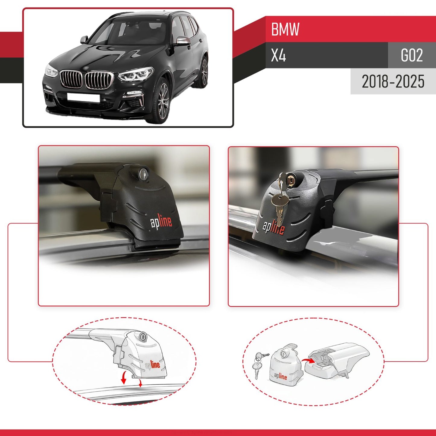 Compatible with BMW X4 (G02) 2018-2025 ACE-2 Model Car Roof Rack Cross Bar Black Aluminium 2 Bars