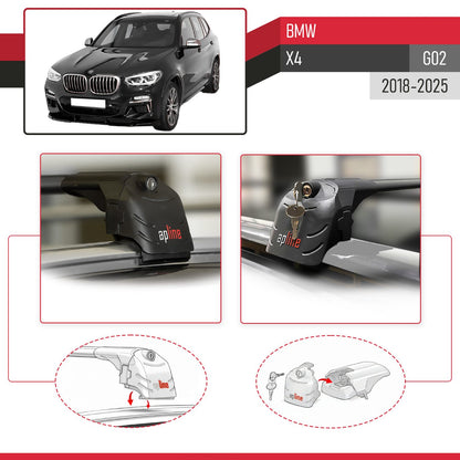 Compatible with BMW X4 (G02) 2018-2025 ACE-2 Model Car Roof Rack Cross Bar Black Aluminium 2 Bars