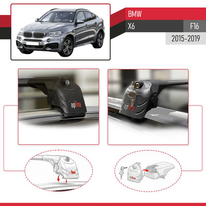 Compatible with BMW X6 (F16) 2015-2019 ACE-2 Model Car Roof Rack Cross Bar Black Aluminium 2 Bars