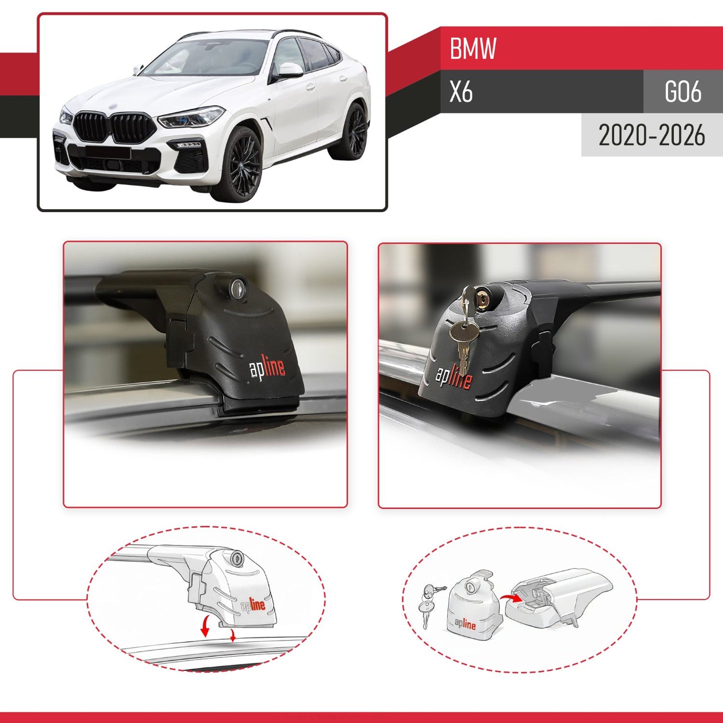 Compatible with BMW X6 (G06) 2020-2026 ACE-2 Model Car Roof Rack Cross Bar Black Aluminium 2 Bars