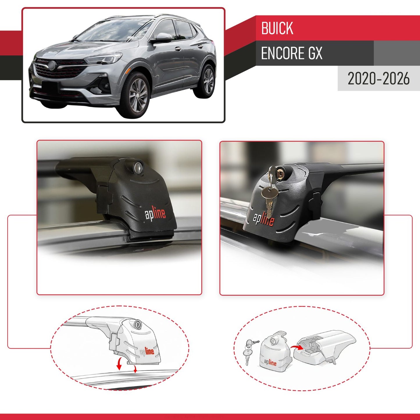 Compatible with Buick Encore GX 2020-2026 ACE-2 Model Car Roof Rack Cross Bar Black Aluminium 2 Bars