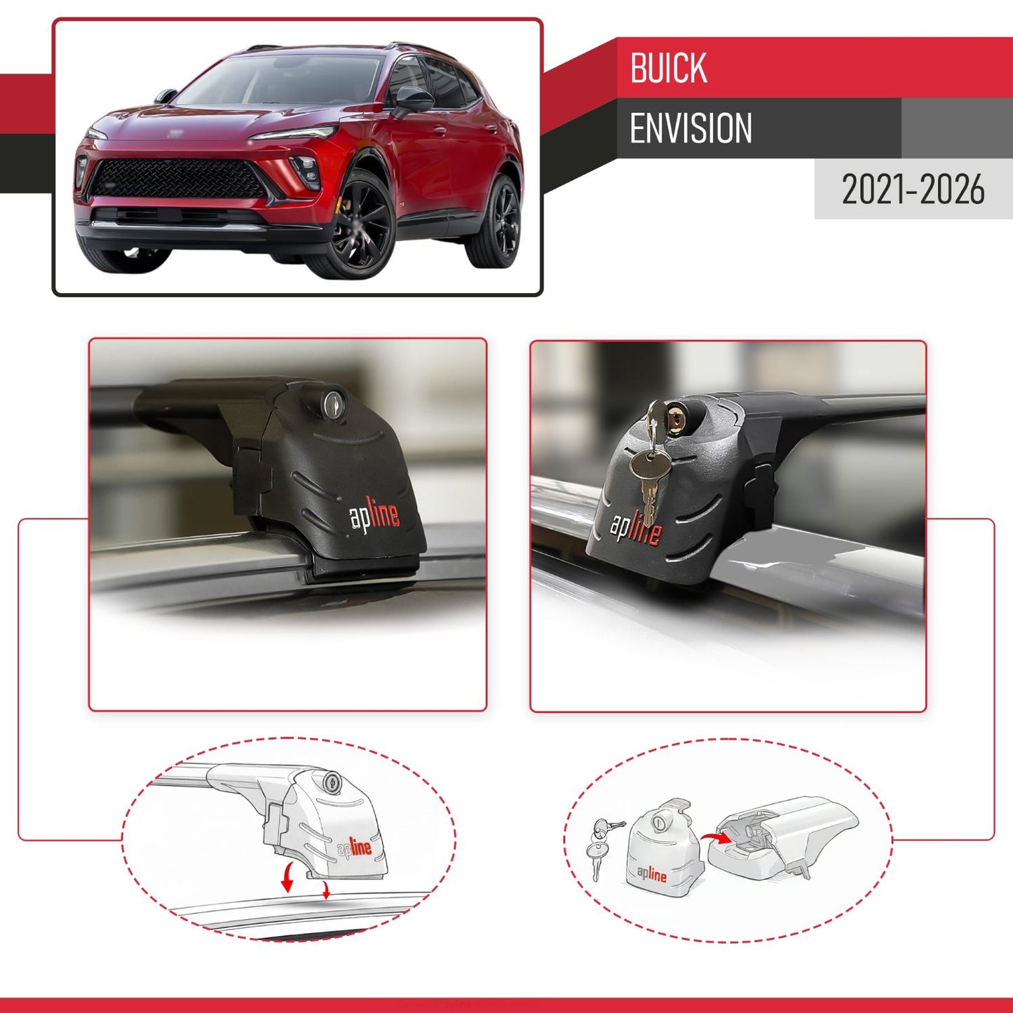 Compatible with Buick Envision 2021-2026 ACE-2 Model Car Roof Rack Cross Bar Black Aluminium 2 Bars