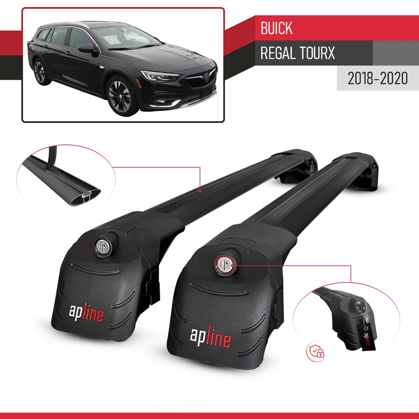 Compatible with Buick Regal TourX 2018-2020 ACE-2 Model Car Roof Rack Cross Bar Black Aluminium 2 Bars