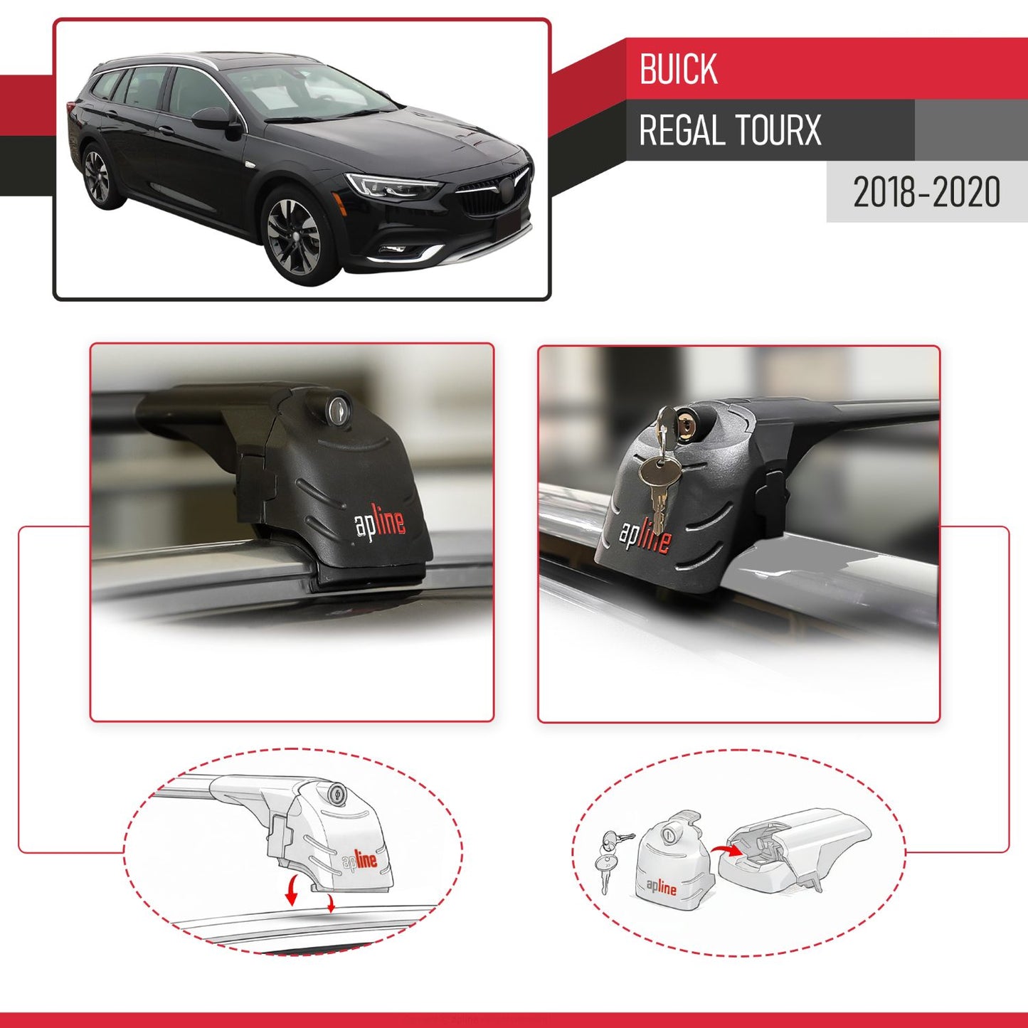Compatible with Buick Regal TourX 2018-2020 ACE-2 Model Car Roof Rack Cross Bar Black Aluminium 2 Bars
