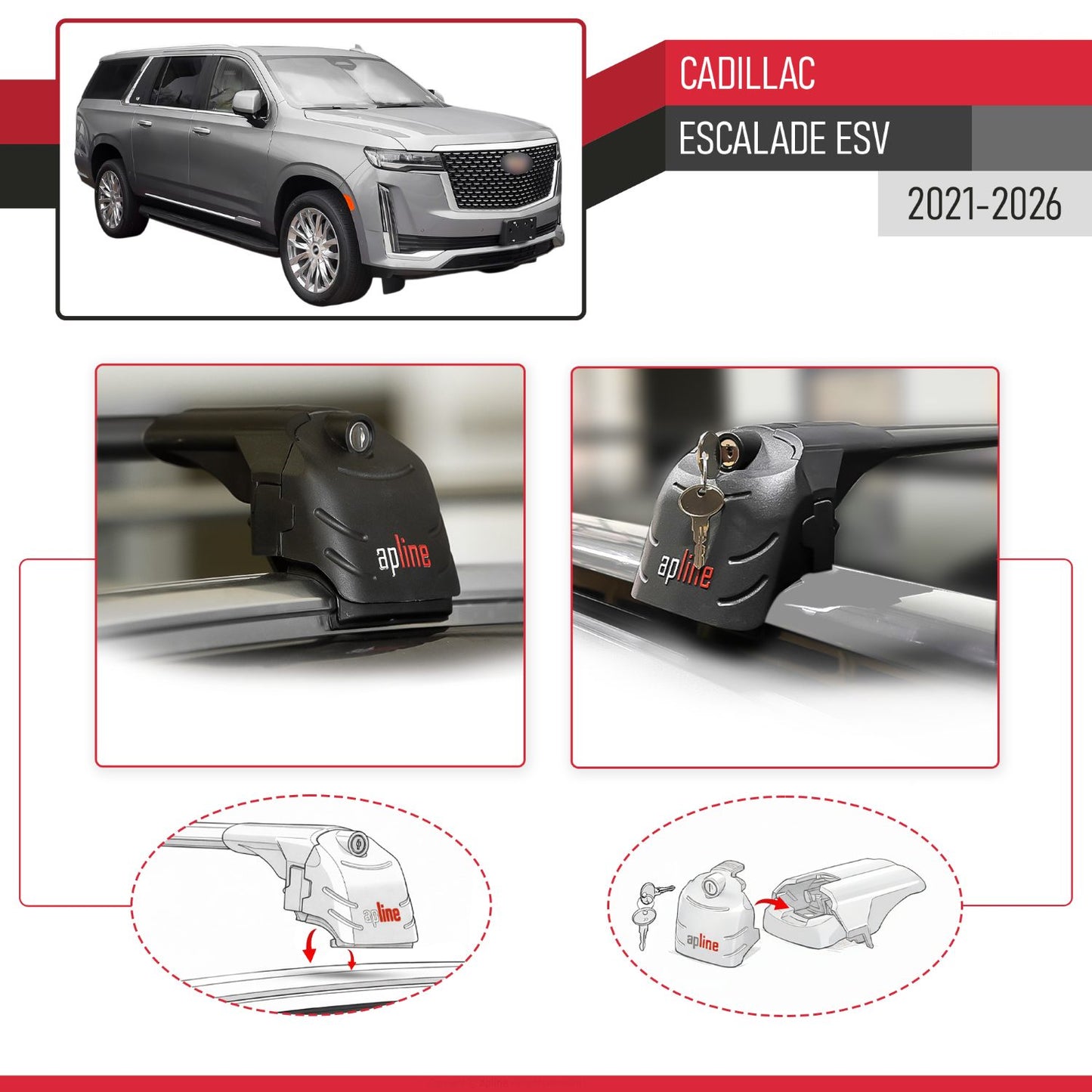 Compatible with Cadillac Escalade ESV 2021-2026 ACE-2 Model Car Roof Rack Cross Bar Black Aluminium 2 Bars